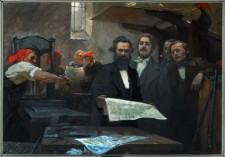 Evgenij Natanovic Sapiro: Karl Marx und Friedrich Engels in der Redaktion der Neuen Rheinischen Zeittung (1961, Öl auf Leinwand).