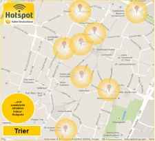 An diesen Punkten kann in Trier öffentlich gesurft werden. Grafik: Kabel Deutschland